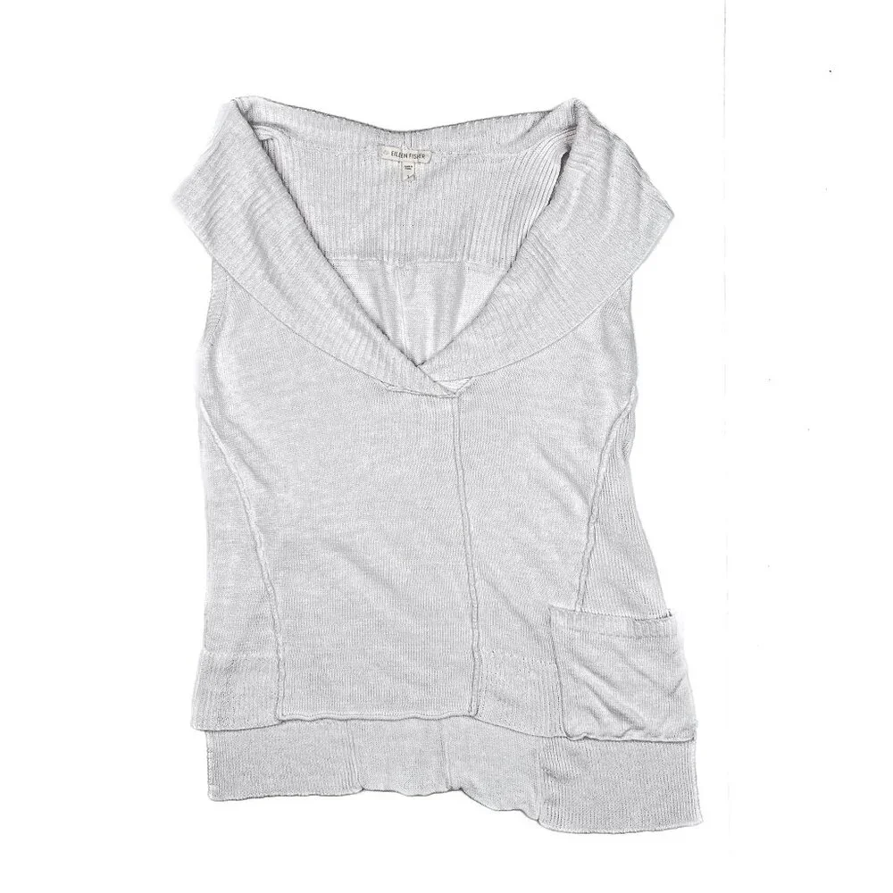 Eileen Fisher Linen Ribbed Knit Shawl V-Neck Pullover Sweater Vest Size S - Picture 2 of 10
